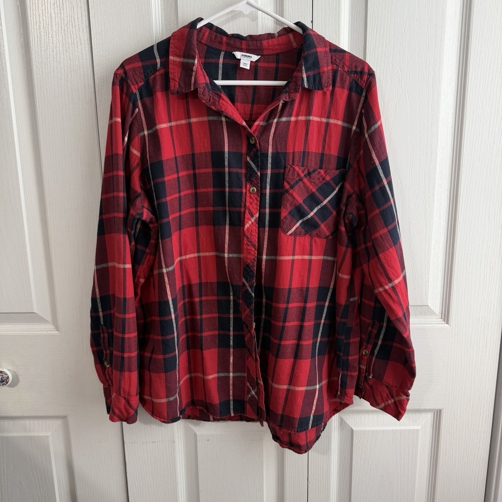 Sonoma Multicolor Plaid Long Sleeve Button Up Flannel Women's Size XXL Rodeo